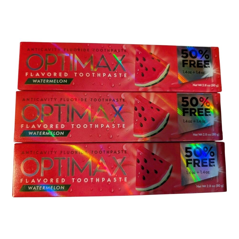 3X Optimax Watermelon Flavored Toothpaste 2.8oz Set Of Three New